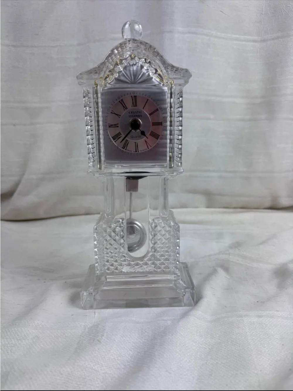 Vintage Godinger Clear Crystal Pendulum Desk Clock - Clear